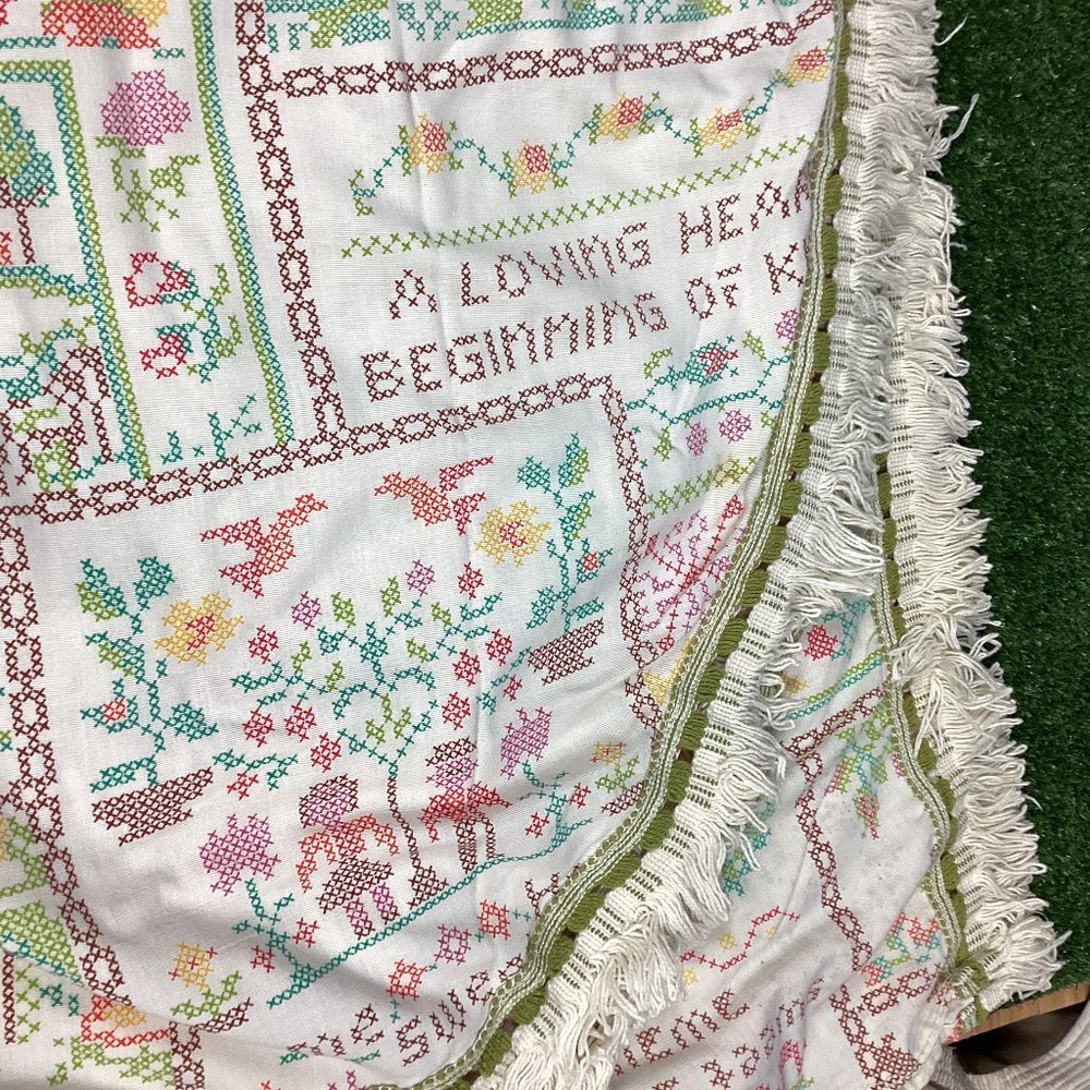 Vintage Sears Perma-Prest Faux Cross Stitch Bedspread